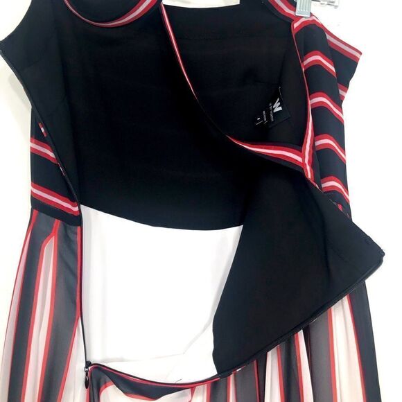 W by Worth Black White Red Vertical Flowy Stripe Maxi Tank Statement Dress - Picture 15 of 16